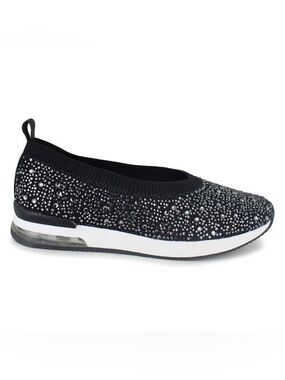 Kenneth Cole Reaction | Women's Black Evaline Slip-On Rhinestone Knit Shoes 8.5